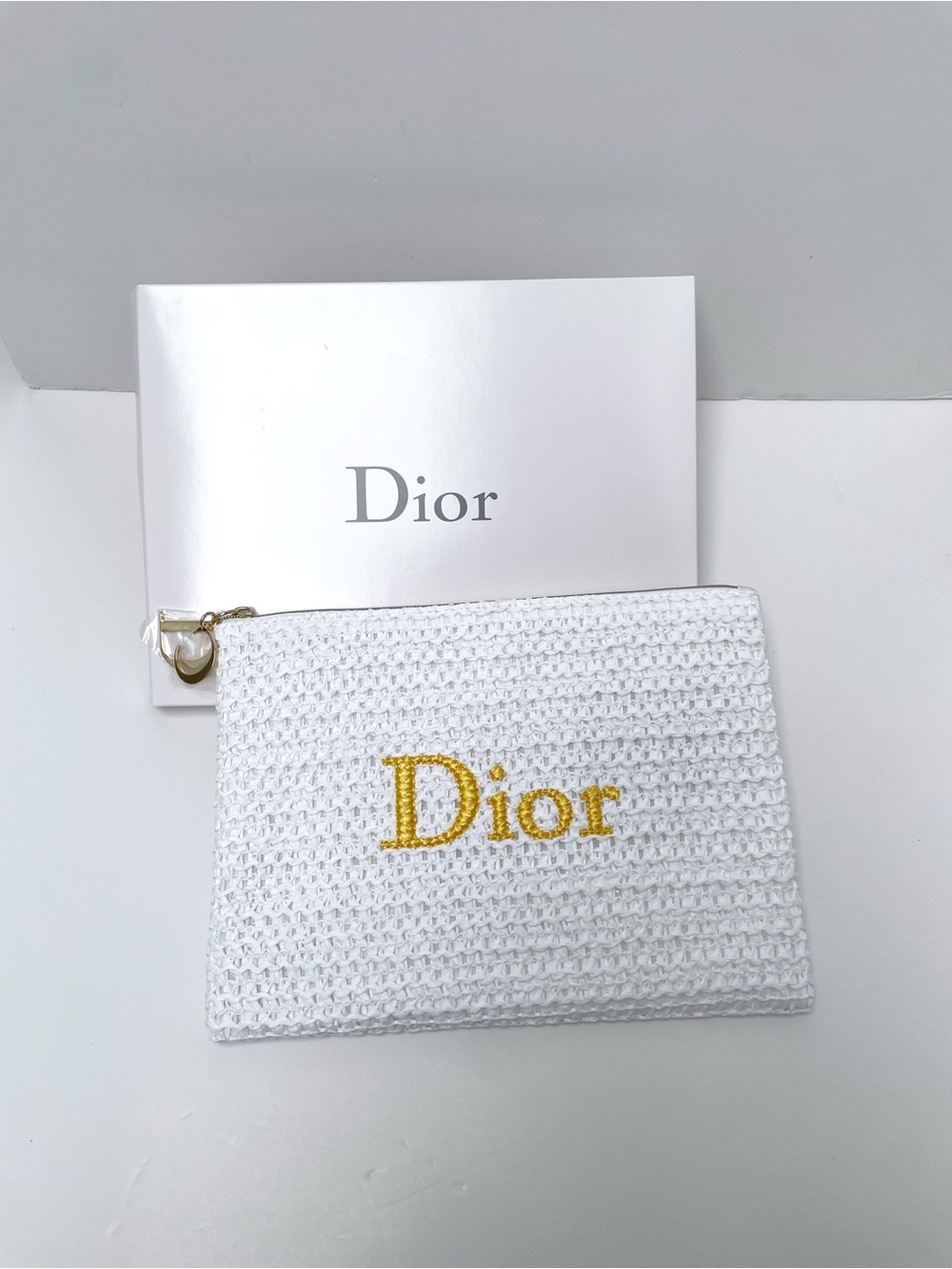 Dior White Raffia Beauty Pouch